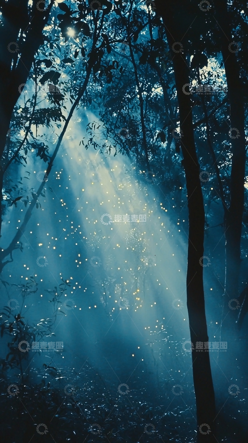 高清大图下载【趣麦麦图】森林光线萤火虫