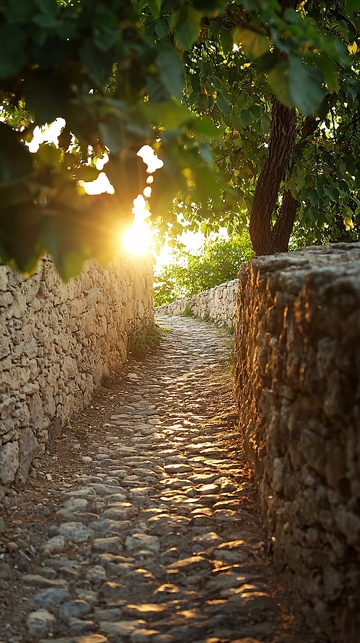夕阳西下石板小路