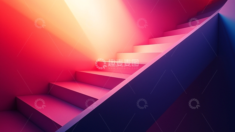高清大图下载【趣麦麦图】粉色蓝色渐变楼梯