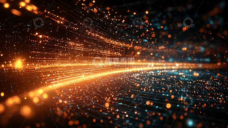 高清大图下载【趣麦麦图】金色光点流动线条背景