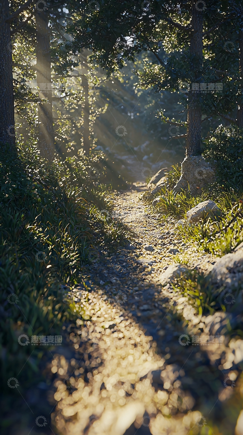 高清大图下载【趣麦麦图】森林小路阳光洒照