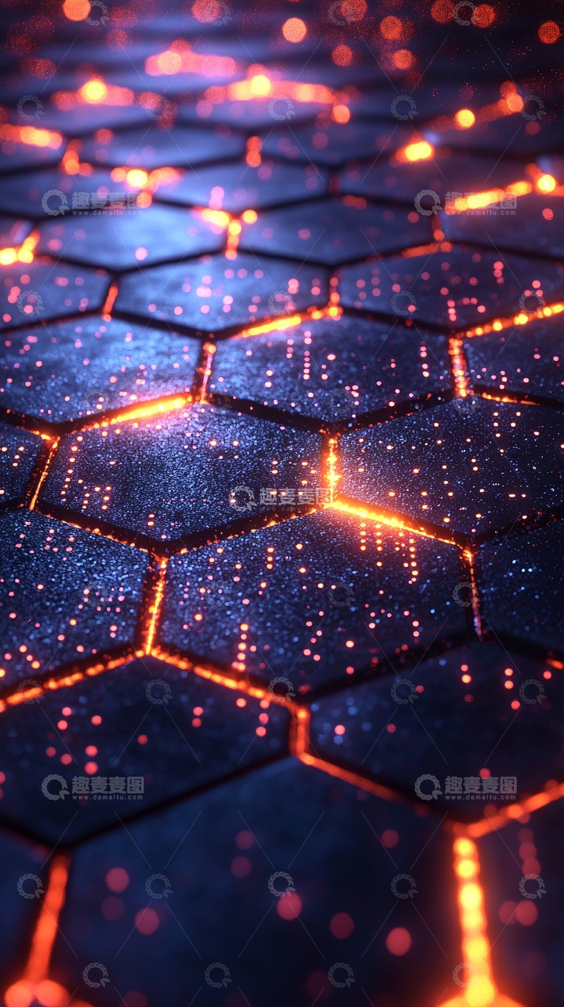 高清大图下载【趣麦麦图】蓝色六边形发光科技背景