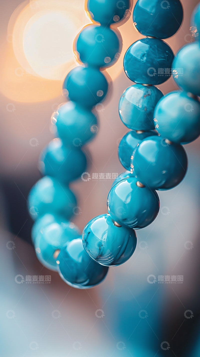高清大图下载【趣麦麦图】蓝色珠子项链特写