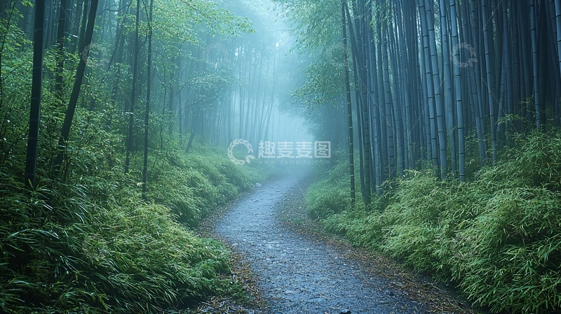 高清大图下载【趣麦麦图】雾气森林小路