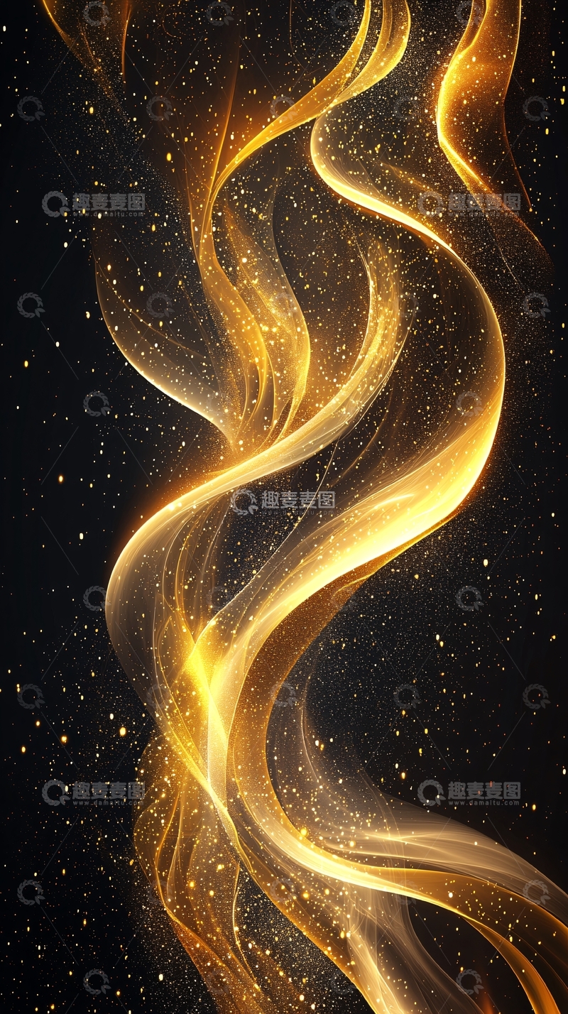 高清大图下载【趣麦麦图】金色光芒在黑色背景流动