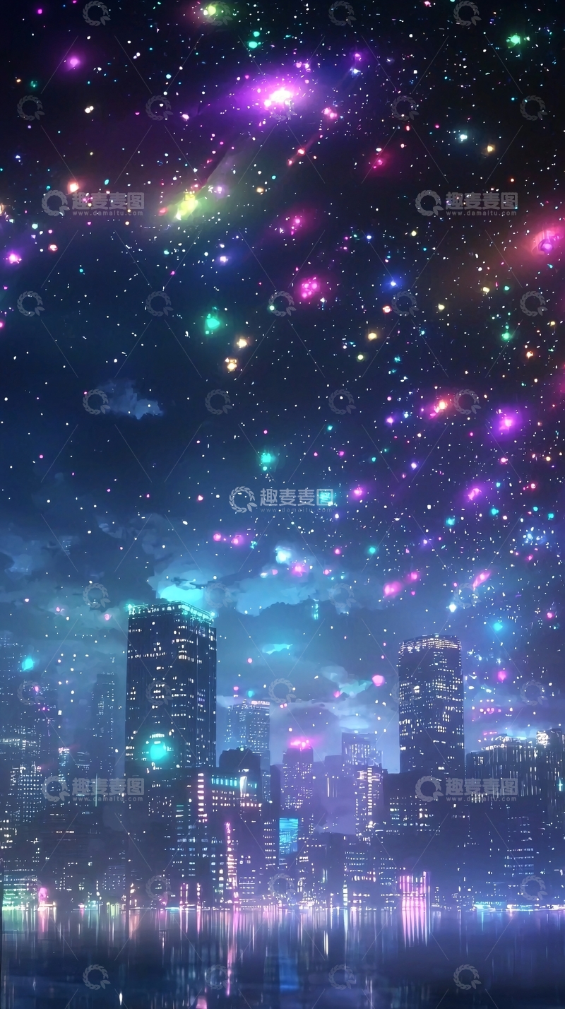 高清大图下载【趣麦麦图】绚丽多彩的星空城市夜景