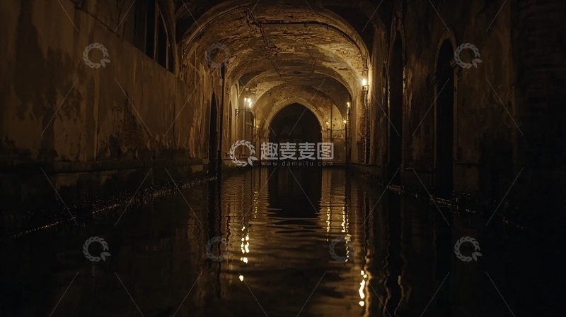 高清大图下载【趣麦麦图】黑暗潮湿的地下长廊