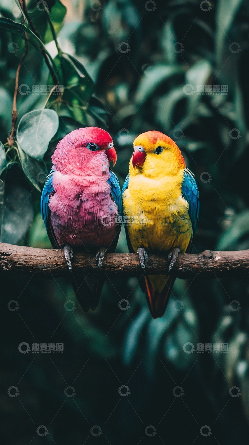 高清大图下载【趣麦麦图】两只色彩鲜艳的鹦鹉