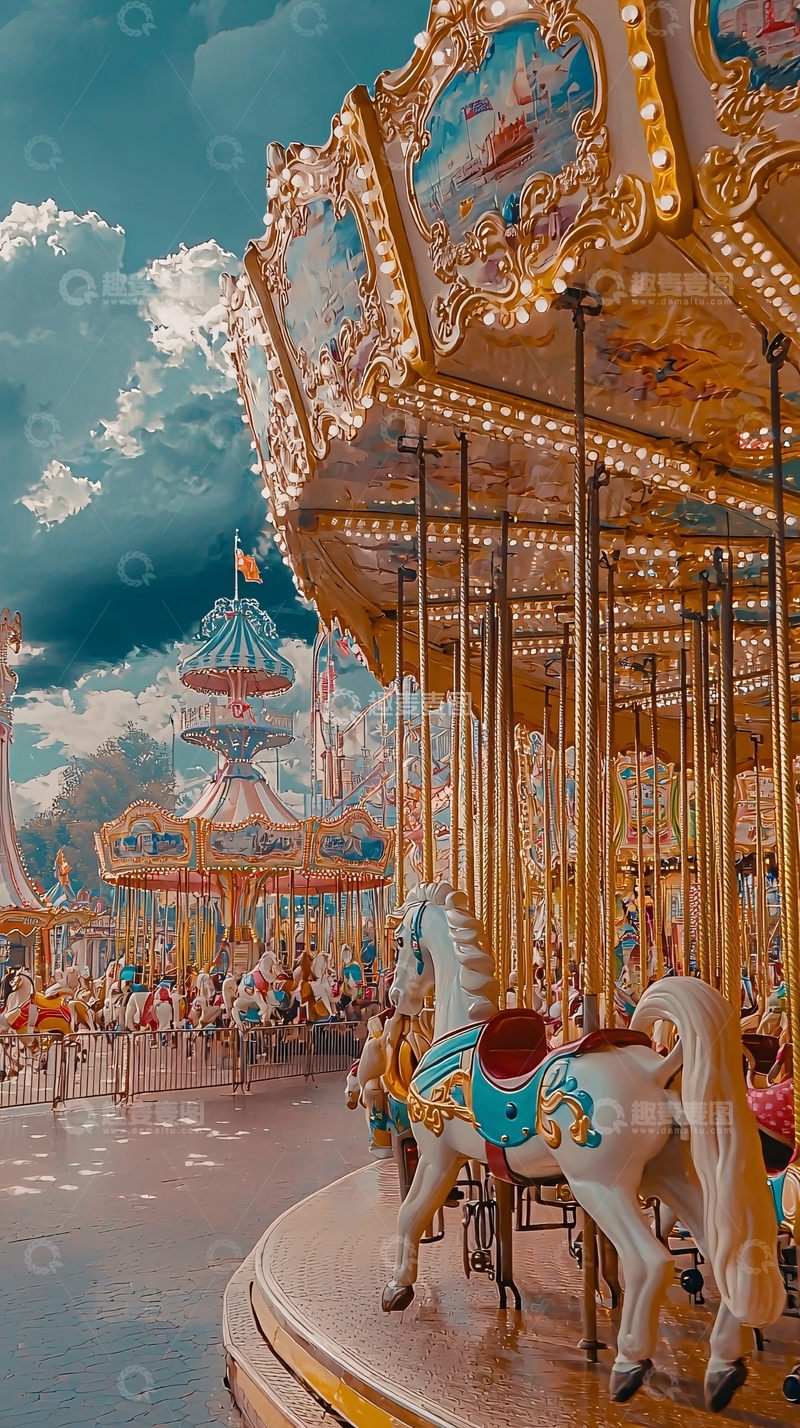 高清大图下载【趣麦麦图】复古旋转木马