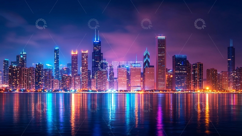 高清大图下载【趣麦麦图】芝加哥夜景
