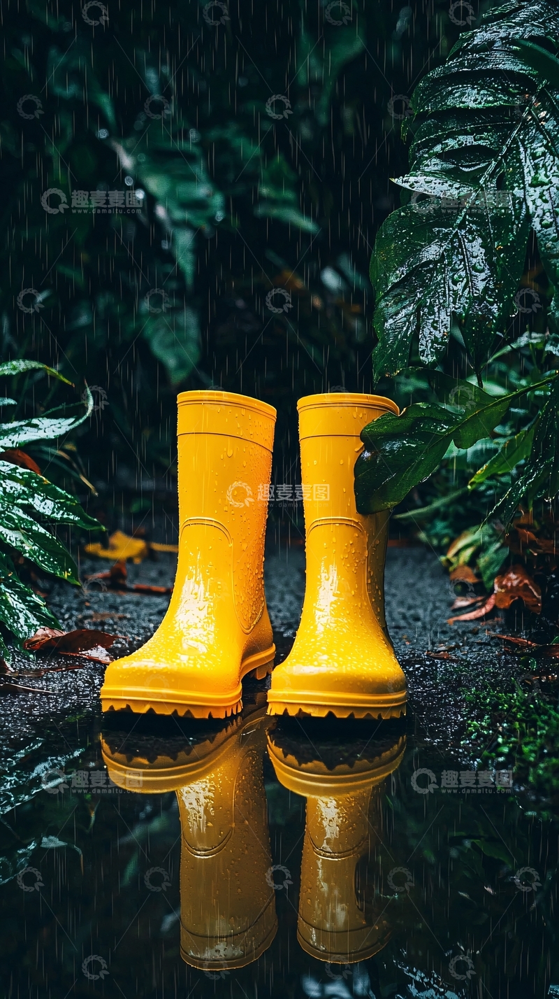 高清大图下载【趣麦麦图】雨中黄靴
