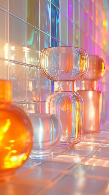炫彩光晕下的玻璃器皿