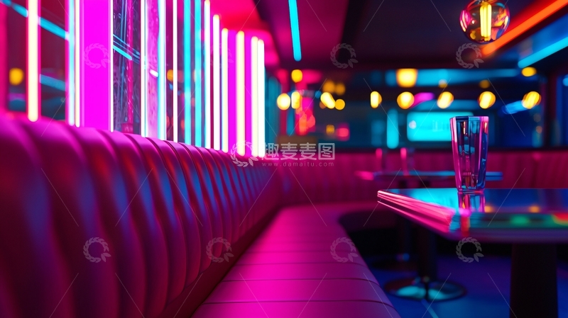 高清大图下载【趣麦麦图】霓虹灯下的粉色卡座