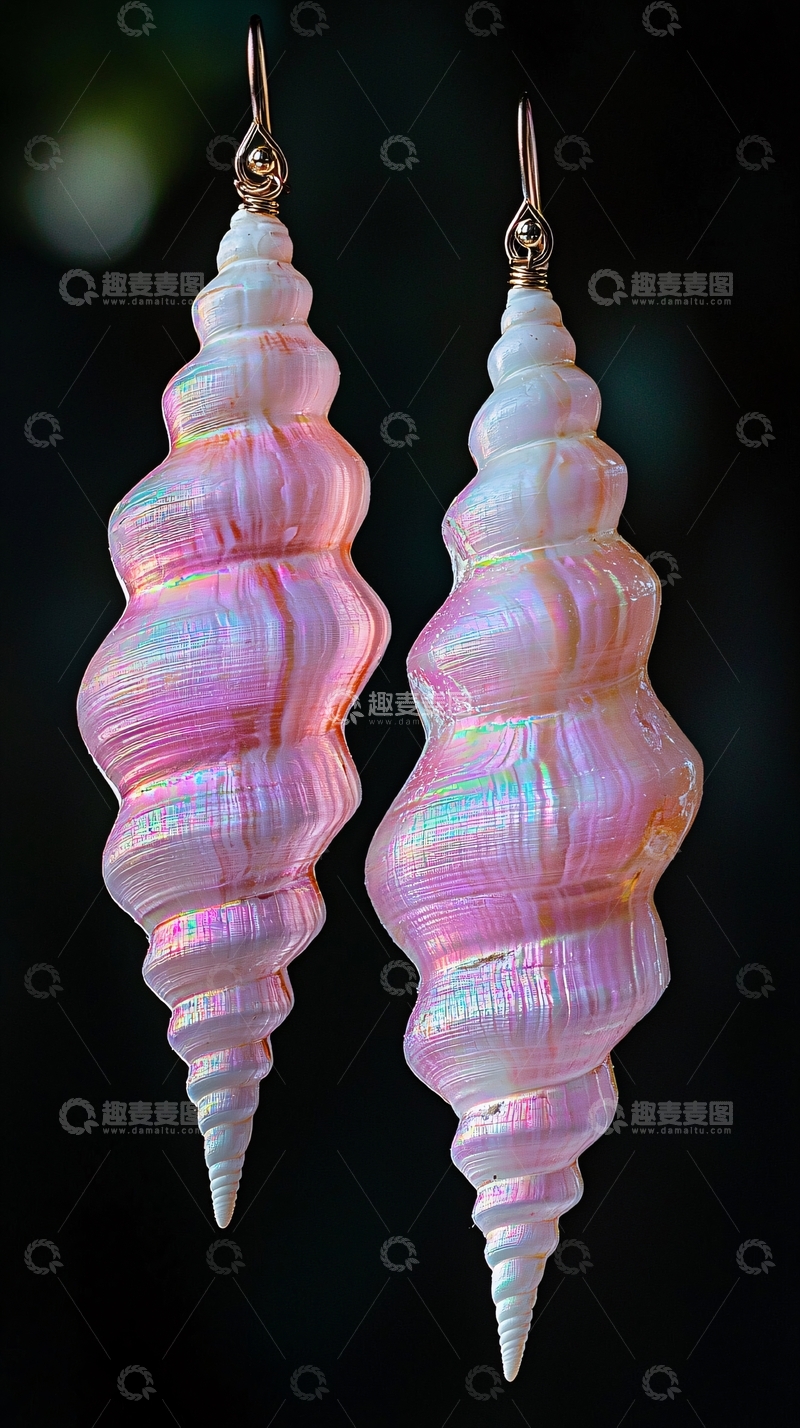 高清大图下载【趣麦麦图】粉色贝壳耳环