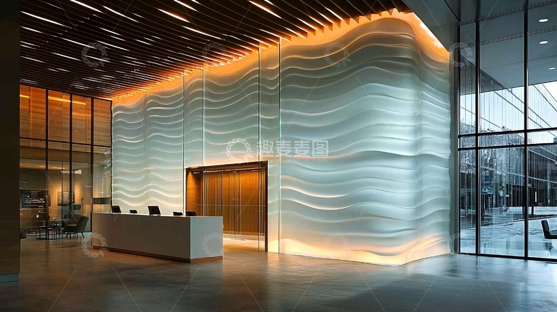 高清大图下载【趣麦麦图】波浪纹理墙面的接待大厅