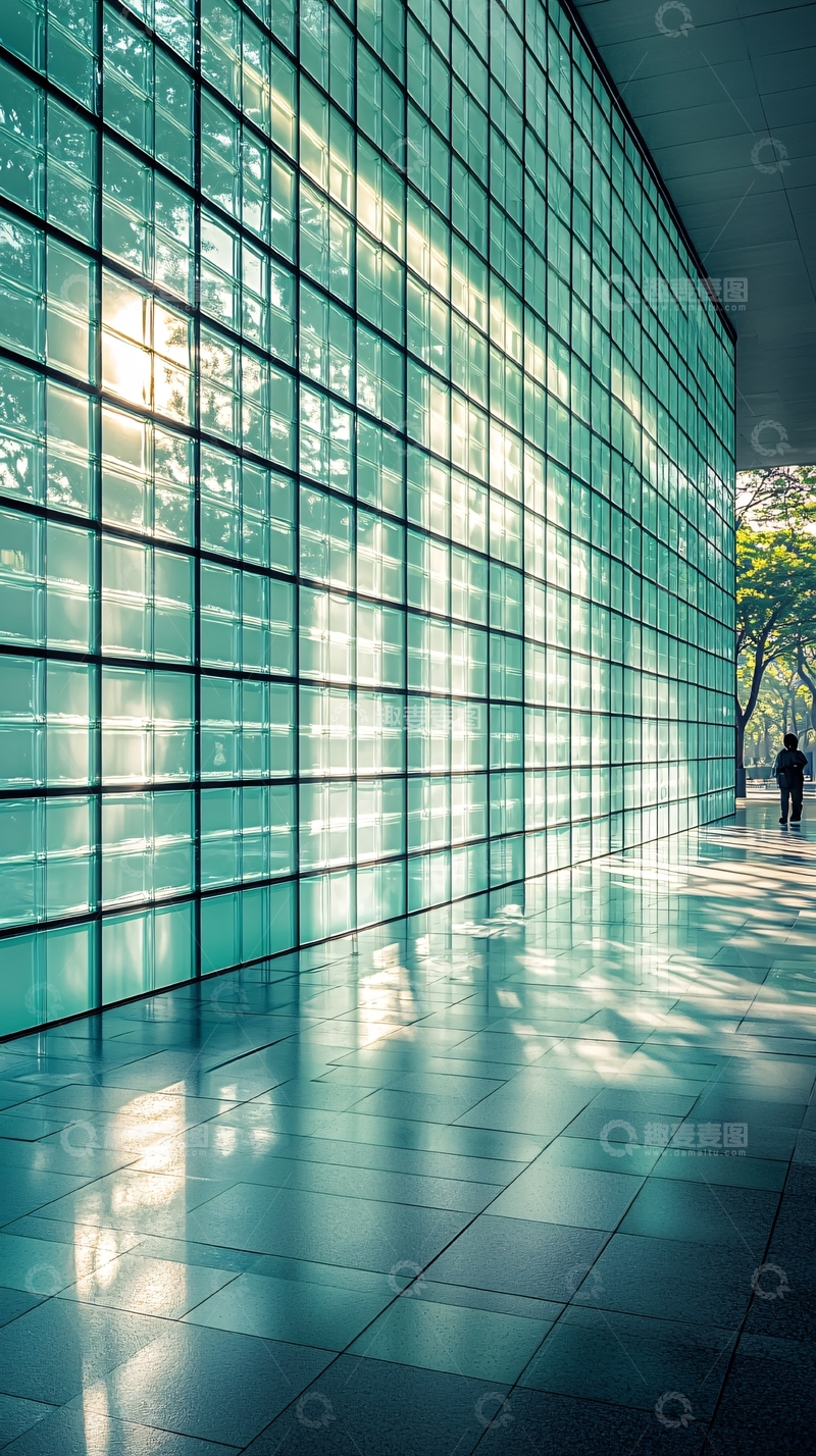 高清大图下载【趣麦麦图】光线透过玻璃砖墙