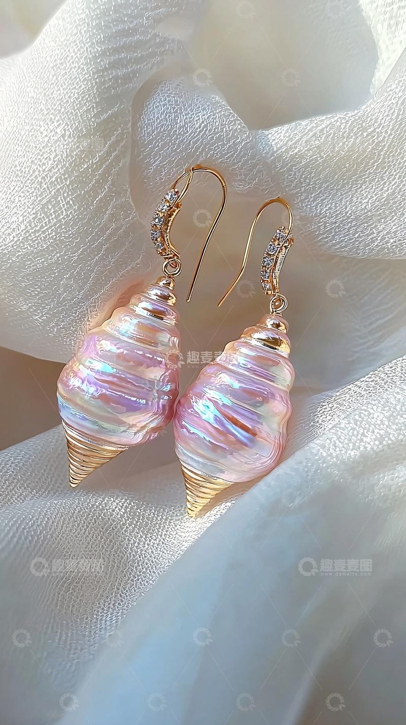 高清大图下载【趣麦麦图】粉色贝壳耳环