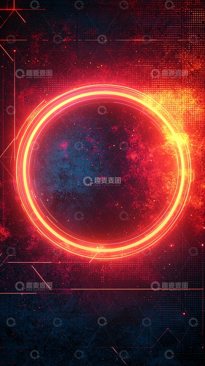高清大图下载【趣麦麦图】红色发光圆环星空背景