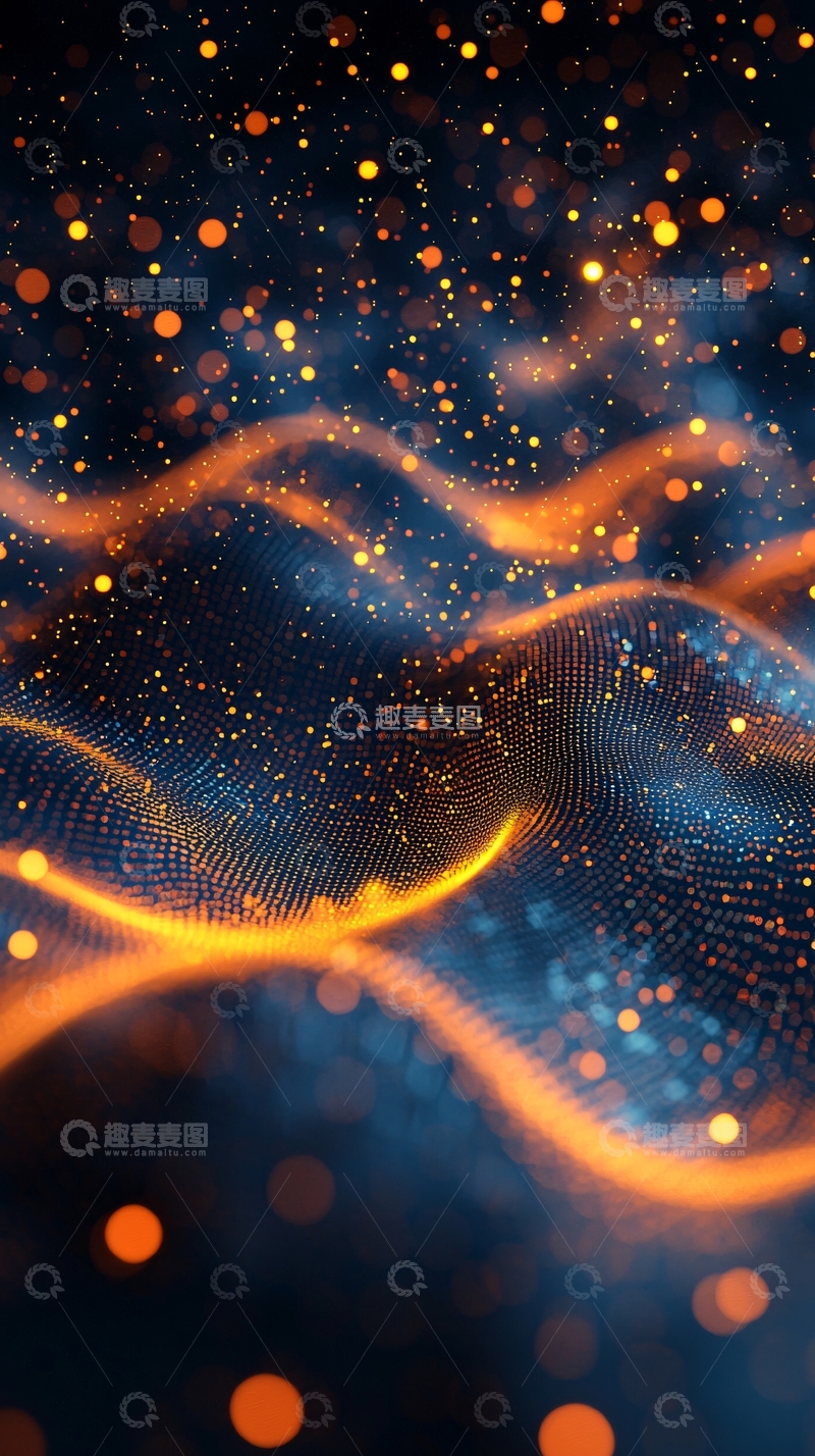 高清大图下载【趣麦麦图】金色光点在蓝色背景上流动