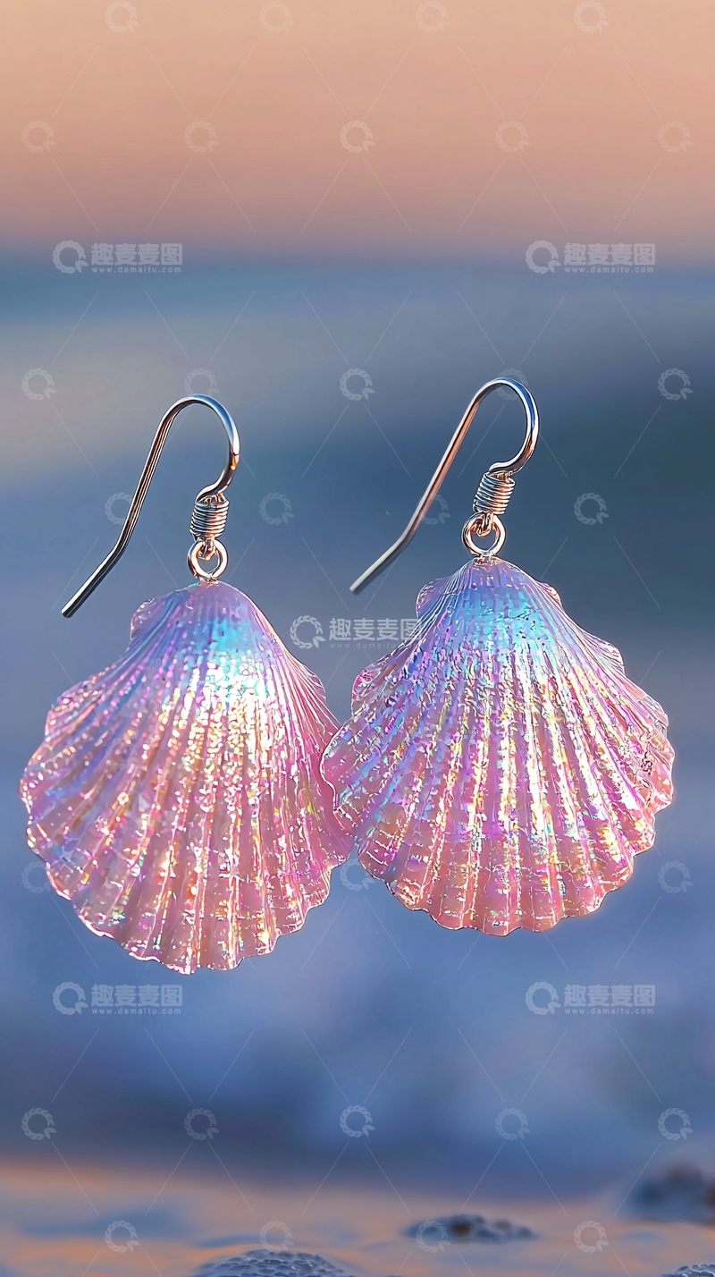 高清大图下载【趣麦麦图】粉色贝壳耳环