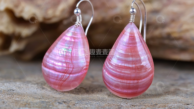 高清大图下载【趣麦麦图】粉色贝壳耳坠