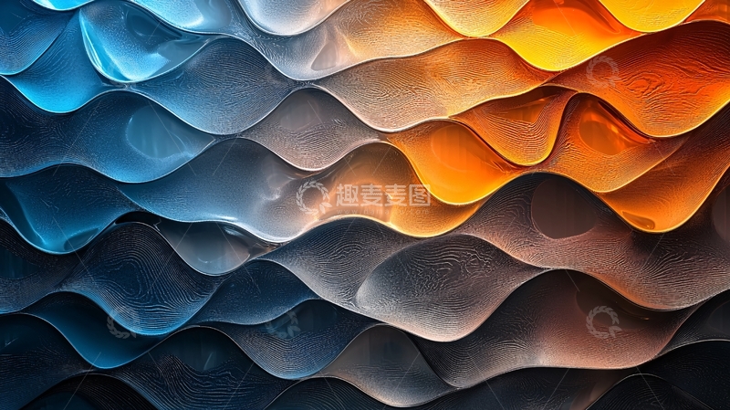 高清大图下载【趣麦麦图】蓝橙色波浪渐变抽象背景