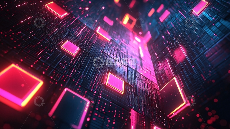 高清大图下载【趣麦麦图】炫酷科技感霓虹灯方块