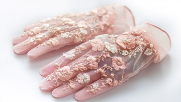 粉色蕾丝花朵刺绣手套