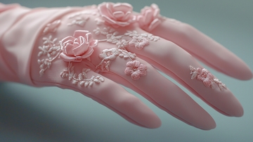 粉色玫瑰花刺绣长手套