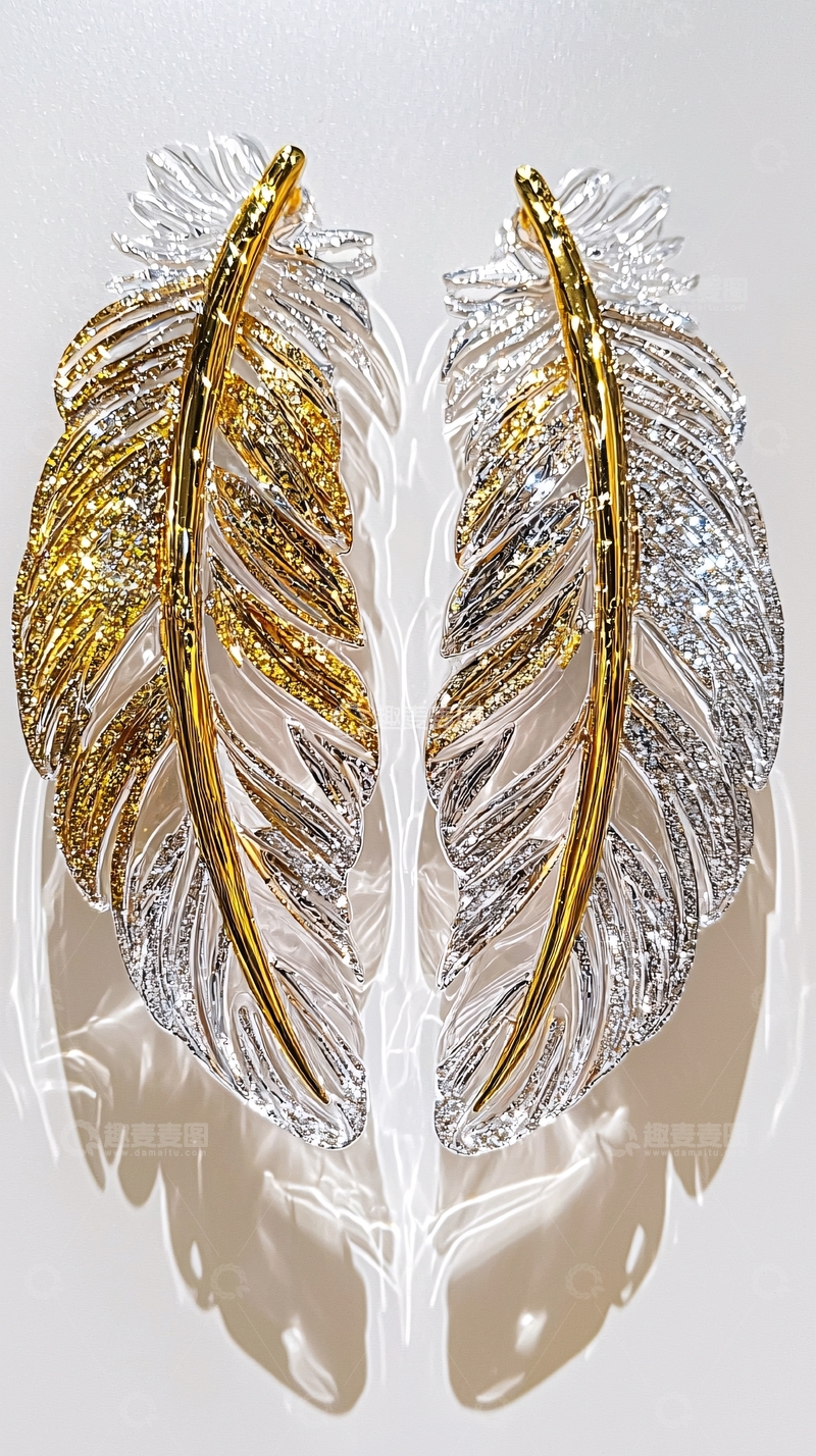 高清大图下载【趣麦麦图】金色羽毛耳环