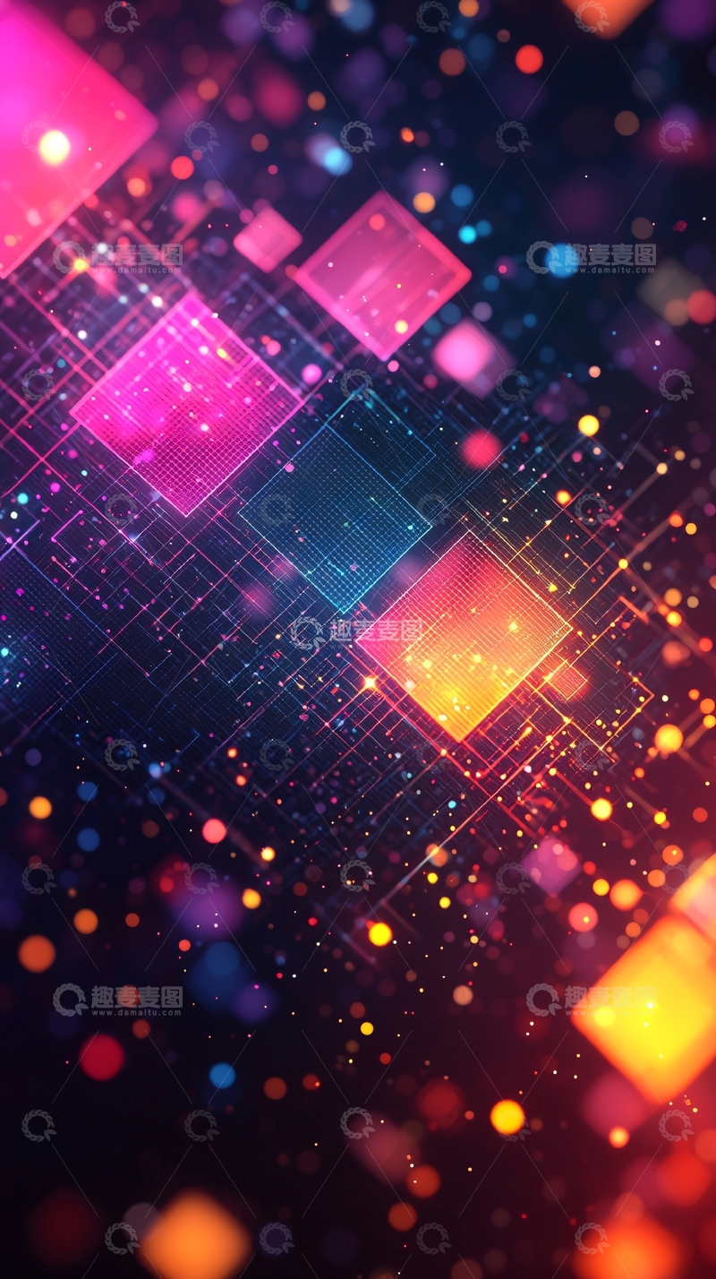 高清大图下载【趣麦麦图】科技感炫彩方块粒子背景