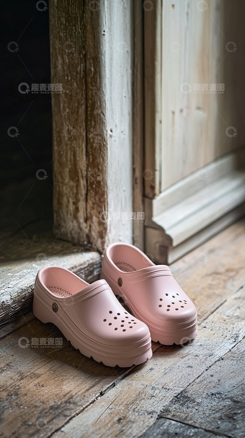 高清大图下载【趣麦麦图】粉色厚底洞洞鞋