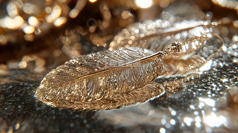 高清大图下载【趣麦麦图】金色羽毛饰品特写