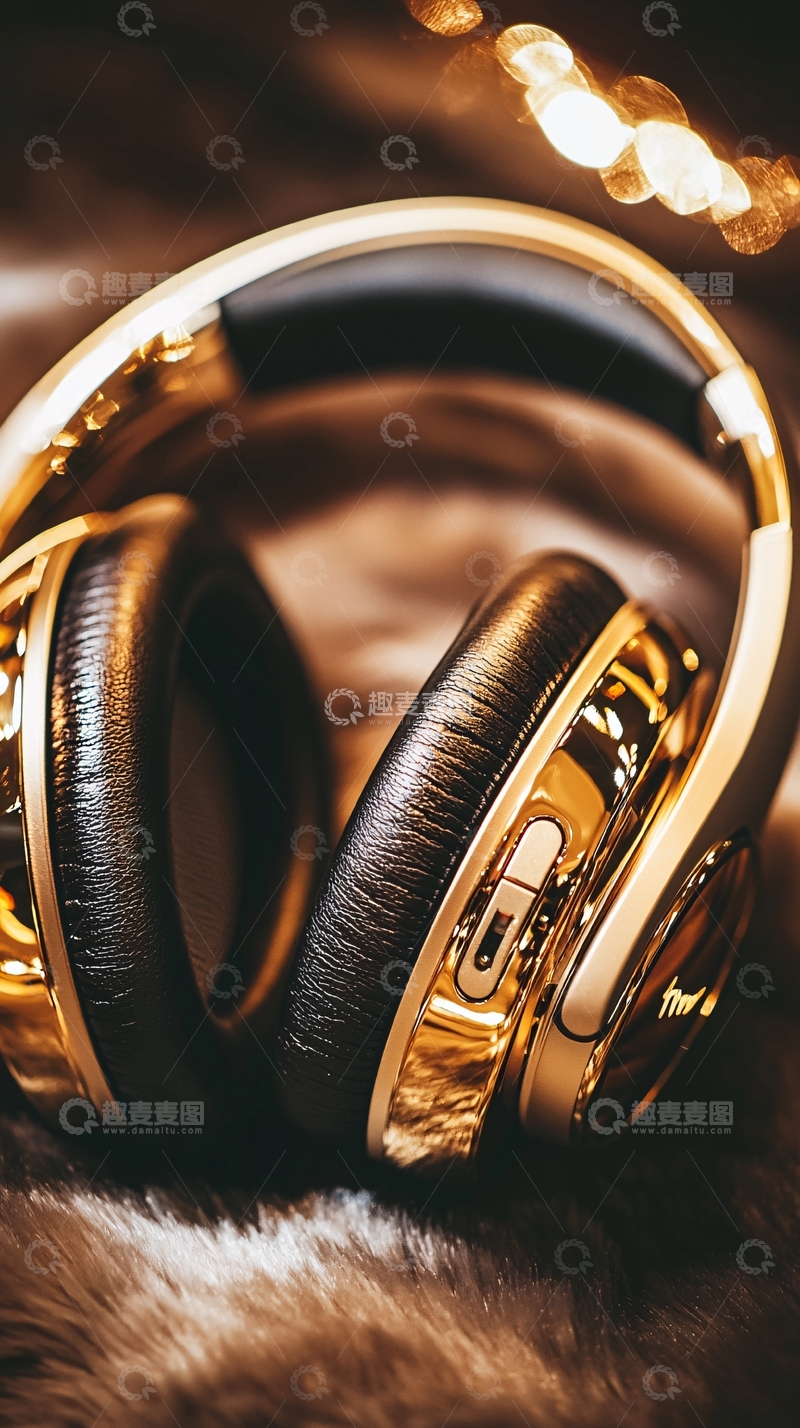 高清大图下载【趣麦麦图】金色耳机