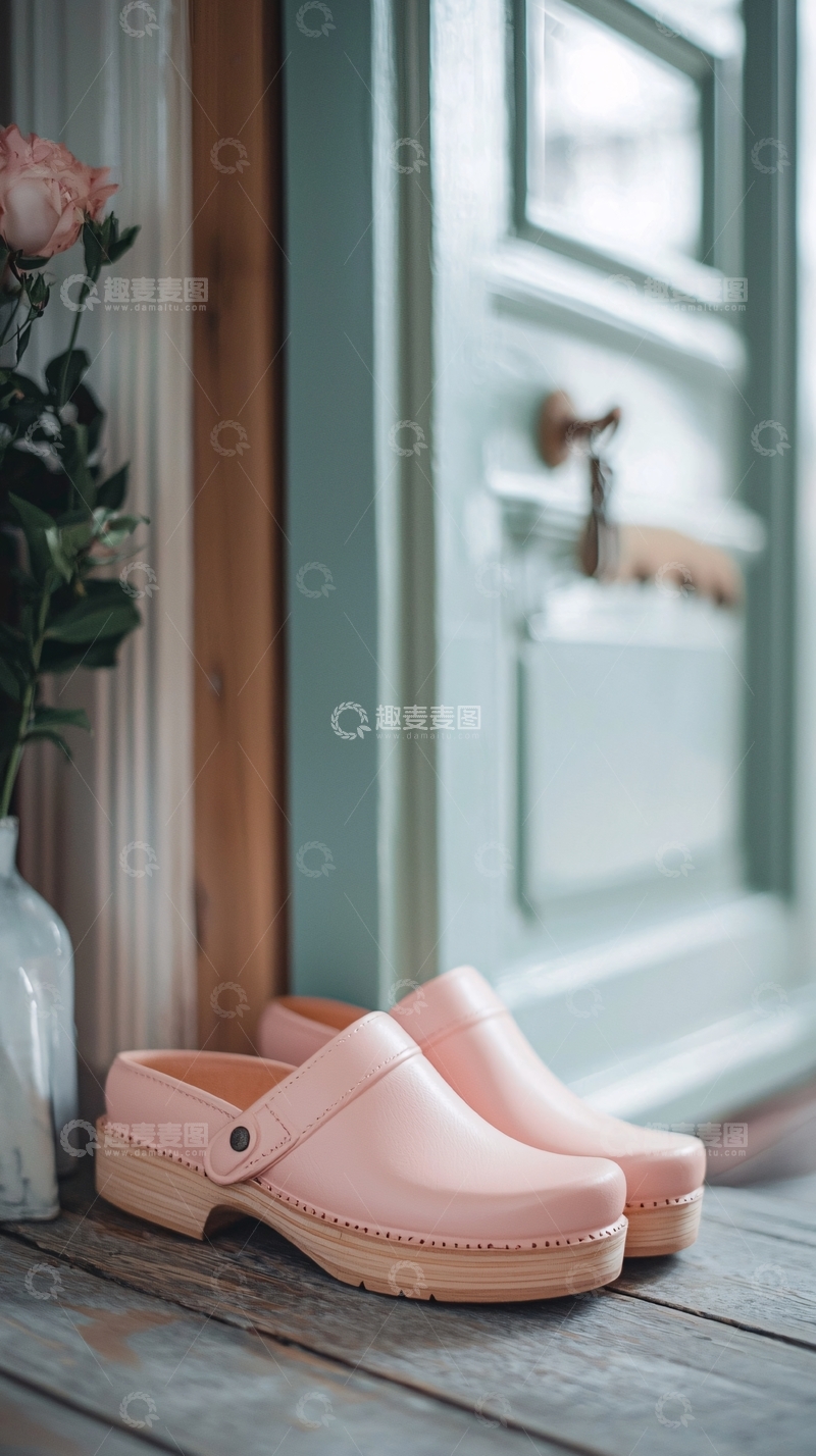 高清大图下载【趣麦麦图】粉色木底鞋