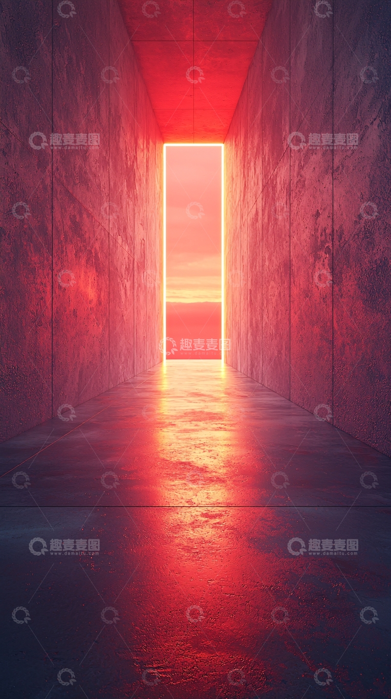 高清大图下载【趣麦麦图】红色光芒照射的走廊