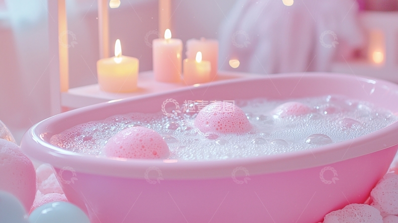 高清大图下载【趣麦麦图】粉色浴缸泡泡浴