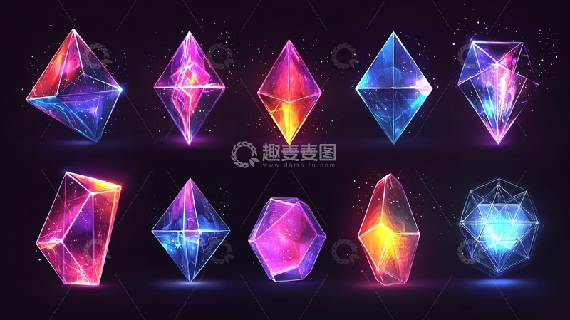 高清大图下载【趣麦麦图】炫彩发光几何晶体