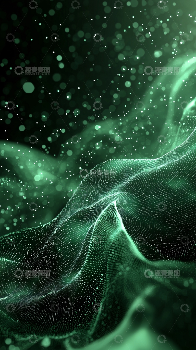 高清大图下载【趣麦麦图】深绿色粒子波浪背景