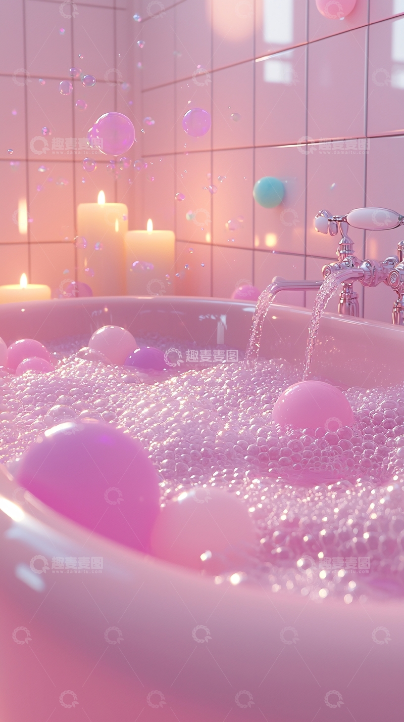 高清大图下载【趣麦麦图】粉色泡泡浴