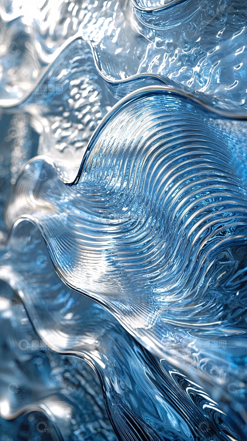 高清大图下载【趣麦麦图】蓝色玻璃波浪纹理