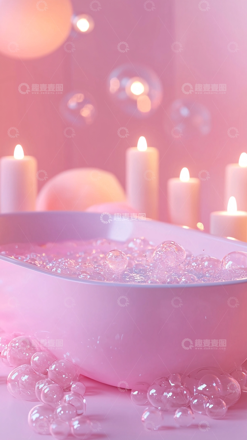 高清大图下载【趣麦麦图】粉色泡泡浴缸