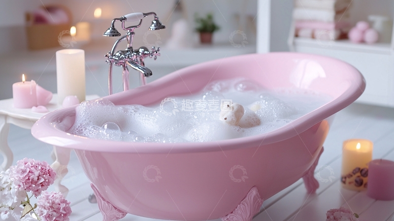 高清大图下载【趣麦麦图】粉色浴缸泡泡浴