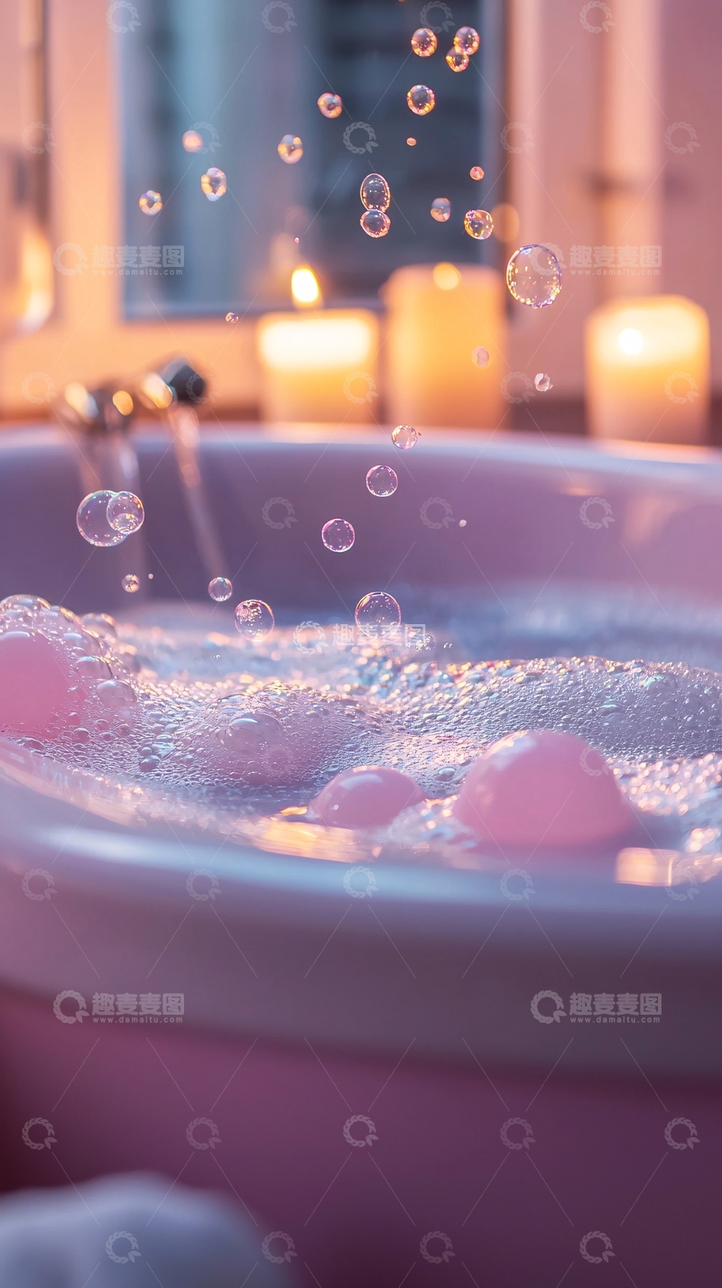 高清大图下载【趣麦麦图】粉色浴缸泡泡浴