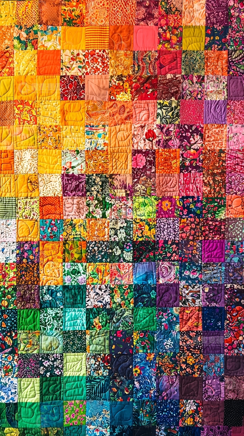 高清大图下载【趣麦麦图】彩虹色拼布被