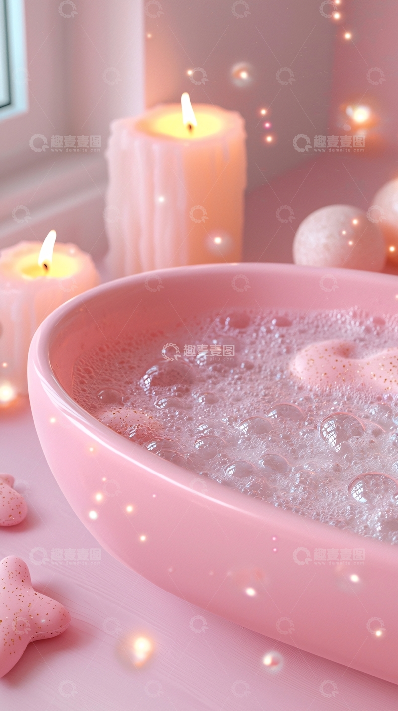 高清大图下载【趣麦麦图】粉色浴缸泡泡浴