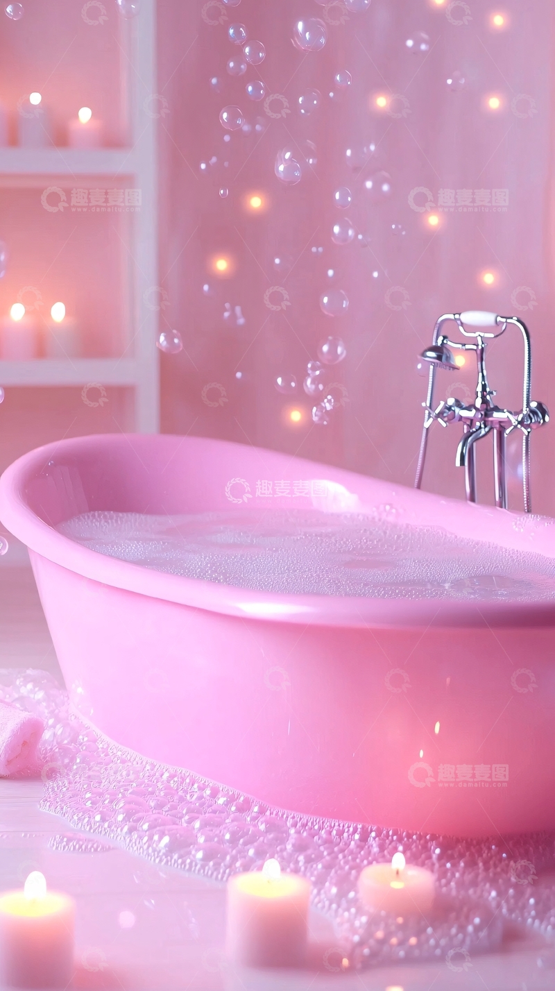 高清大图下载【趣麦麦图】粉色泡泡浴缸
