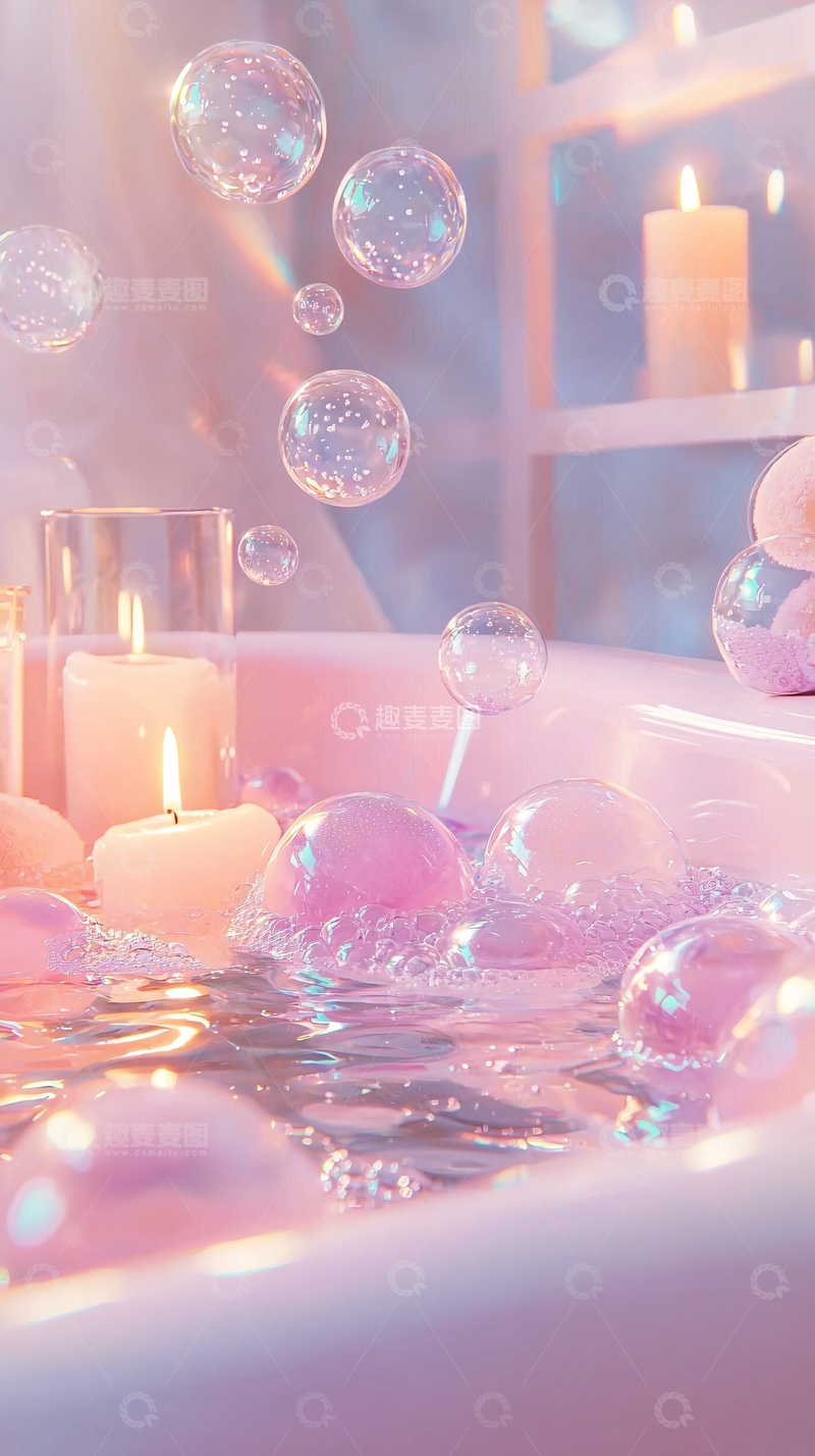 高清大图下载【趣麦麦图】粉色泡泡浴