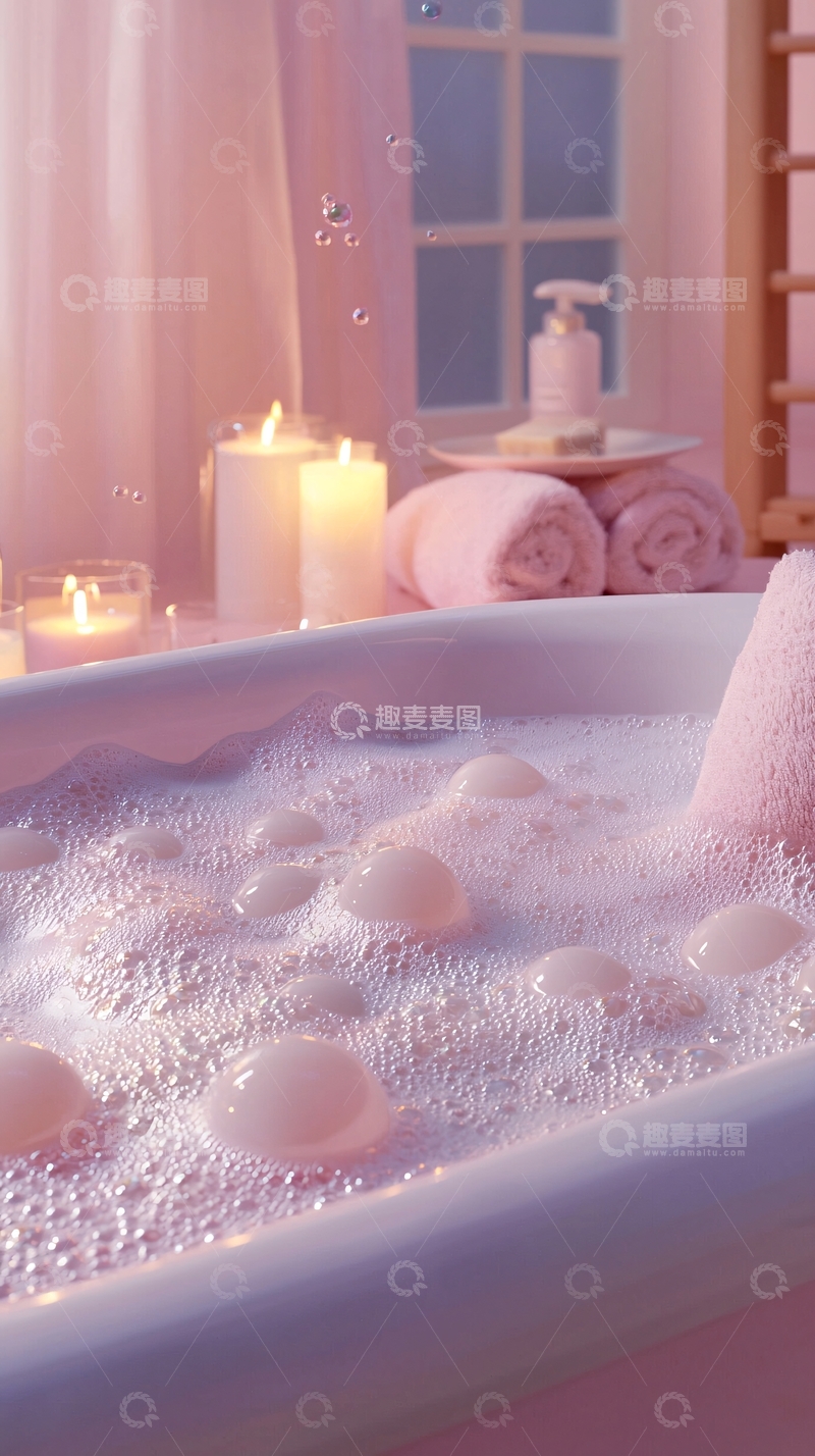 高清大图下载【趣麦麦图】粉色泡泡浴