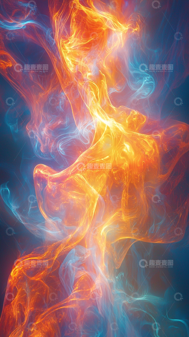 高清大图下载【趣麦麦图】火焰与冰冷的蓝色烟雾